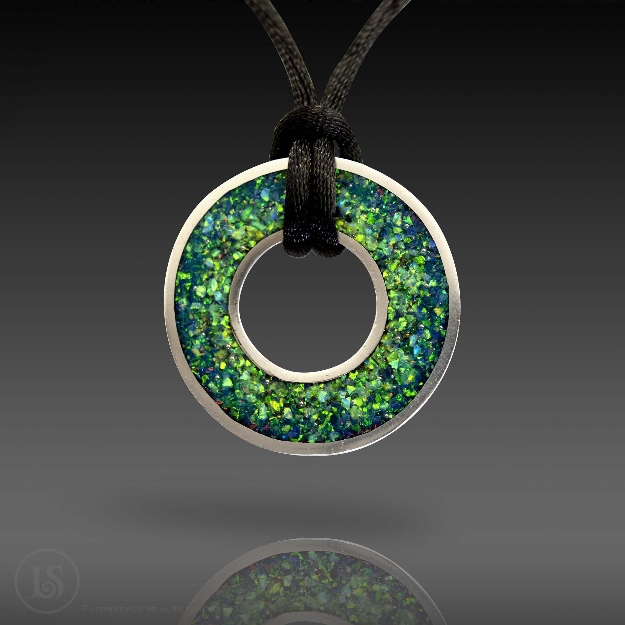 Opal Stardust Green, 960 sterling silver