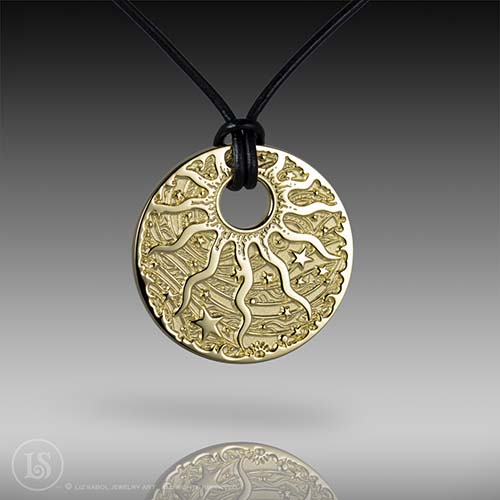 Celestial Sun Golden Pendant, 18K Gold-plated Brass