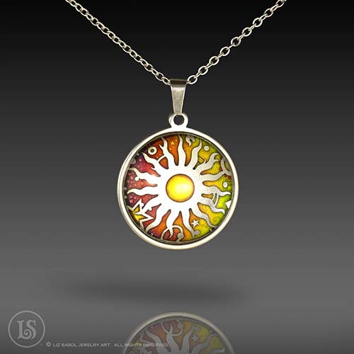 Centered Sun Pendant, Glass, Stainless Steel